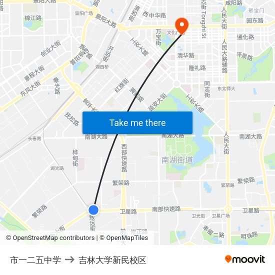 市一二五中学 to 吉林大学新民校区 map