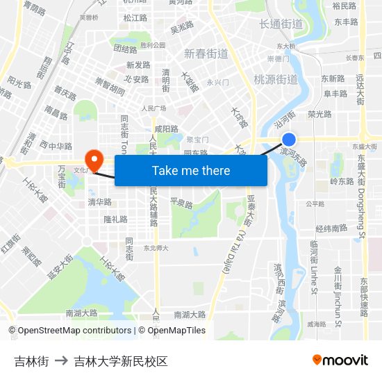 吉林街 to 吉林大学新民校区 map
