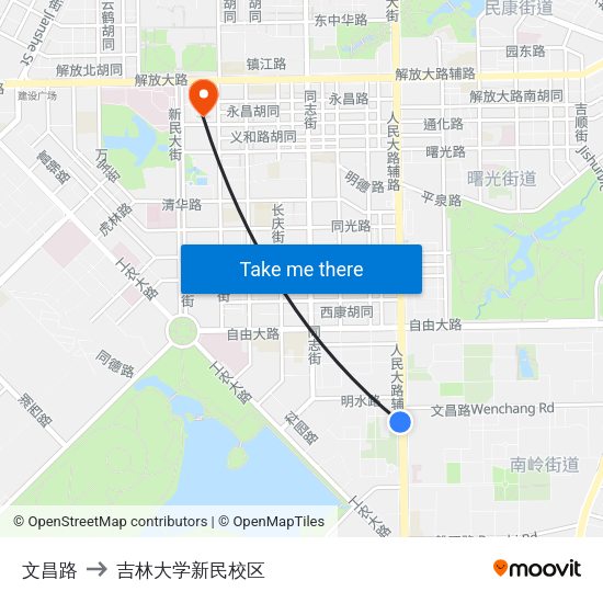 文昌路 to 吉林大学新民校区 map