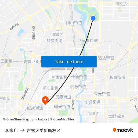 李家店 to 吉林大学新民校区 map