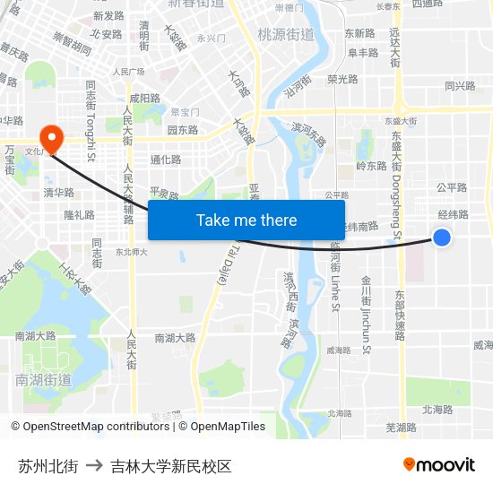 苏州北街 to 吉林大学新民校区 map