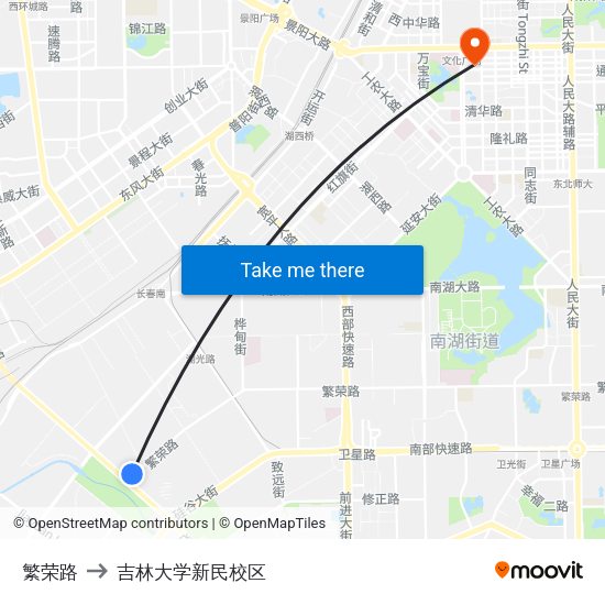 繁荣路 to 吉林大学新民校区 map