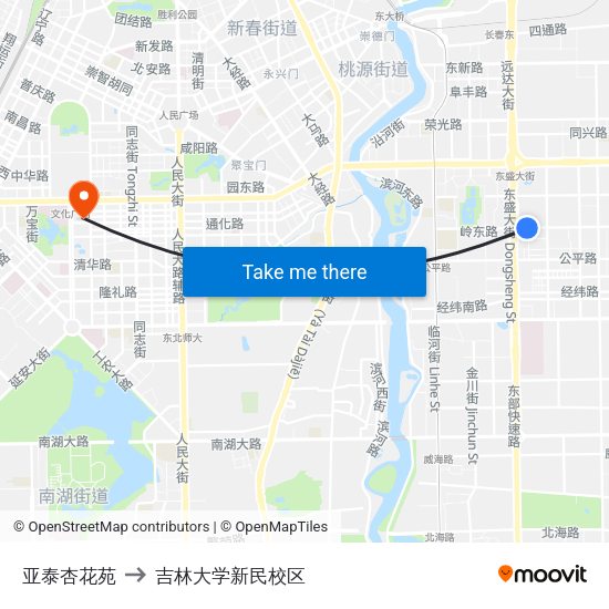 亚泰杏花苑 to 吉林大学新民校区 map