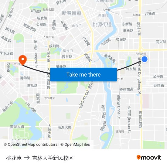 桃花苑 to 吉林大学新民校区 map