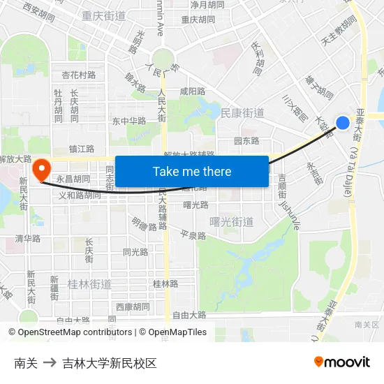 南关 to 吉林大学新民校区 map