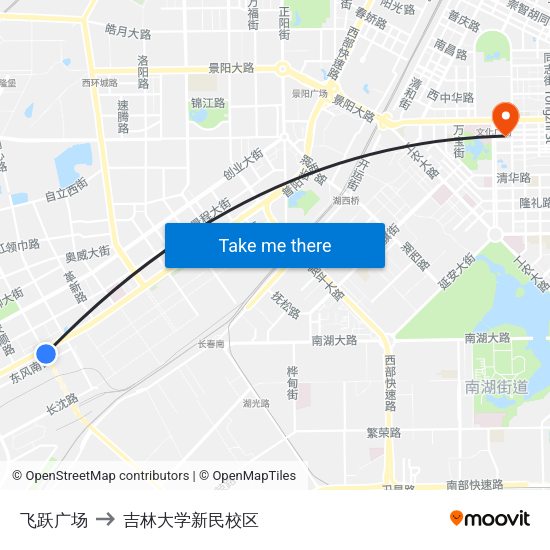 飞跃广场 to 吉林大学新民校区 map