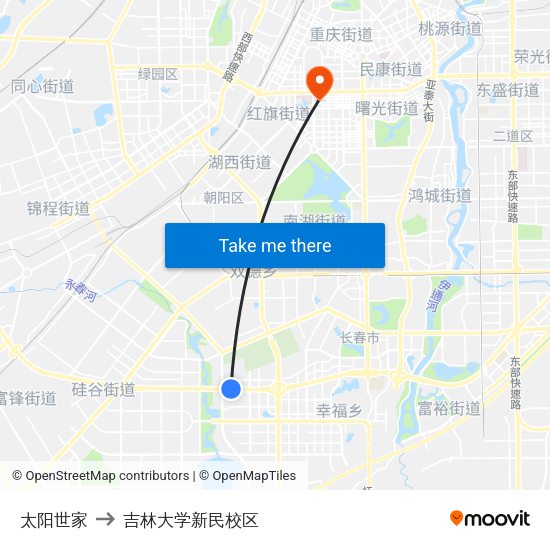 太阳世家 to 吉林大学新民校区 map