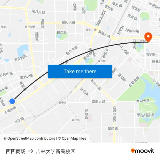 西四商场 to 吉林大学新民校区 map