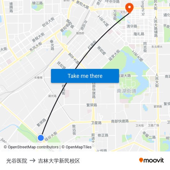 光谷医院 to 吉林大学新民校区 map