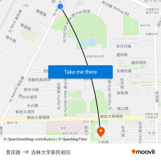 普庆路 to 吉林大学新民校区 map