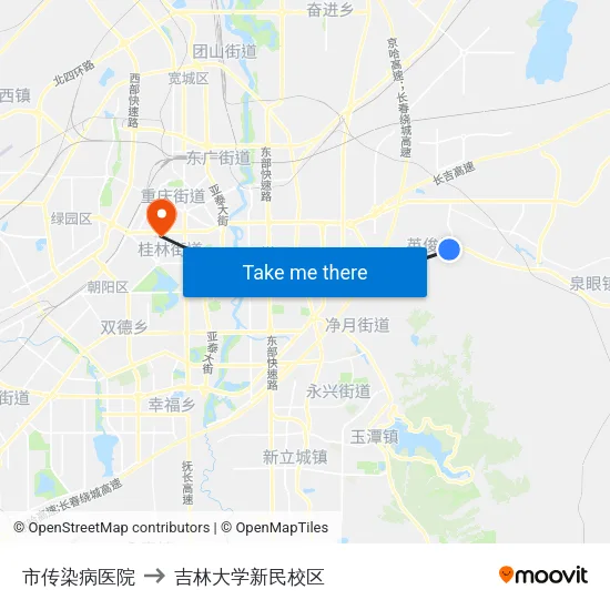 市传染病医院 to 吉林大学新民校区 map