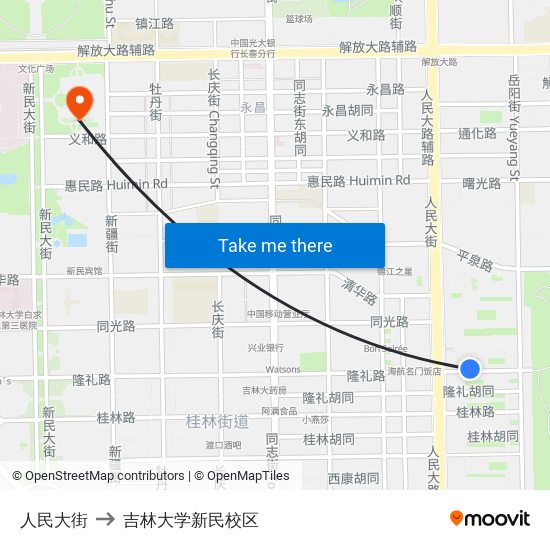 人民大街 to 吉林大学新民校区 map