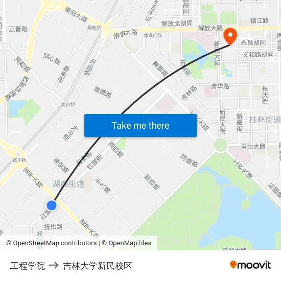 工程学院 to 吉林大学新民校区 map