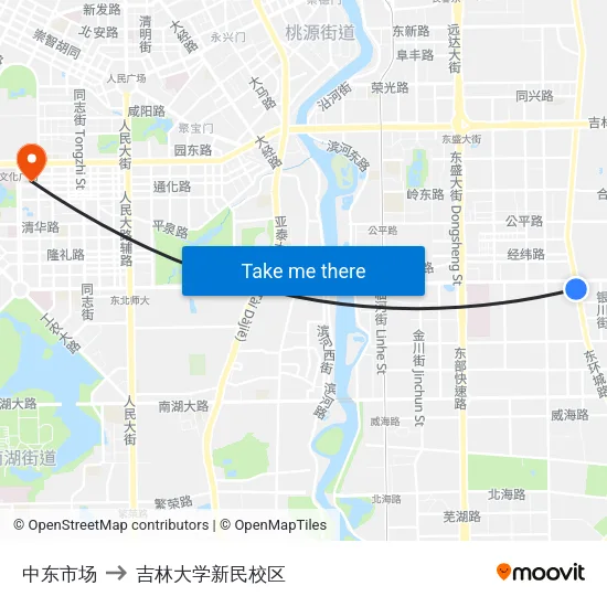 中东市场 to 吉林大学新民校区 map