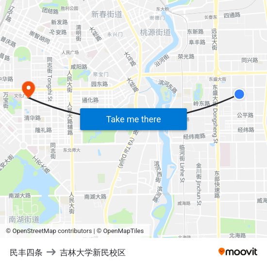民丰四条 to 吉林大学新民校区 map