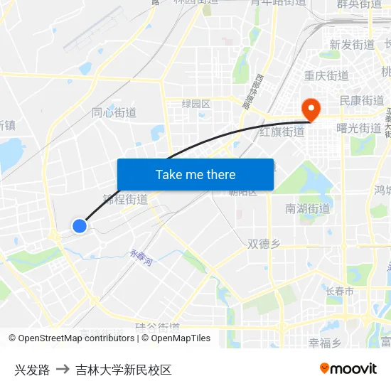 兴发路 to 吉林大学新民校区 map