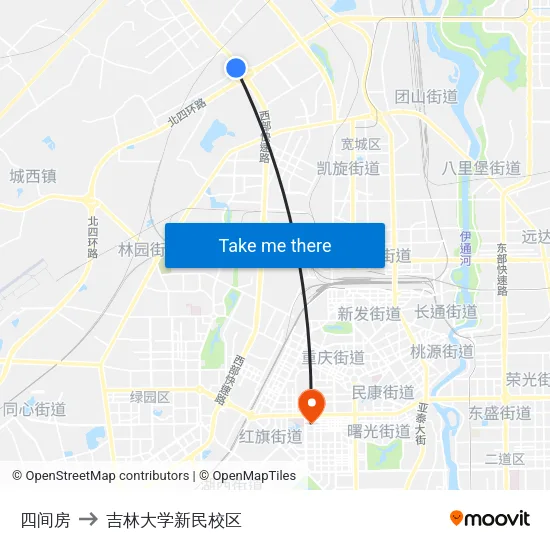 四间房 to 吉林大学新民校区 map