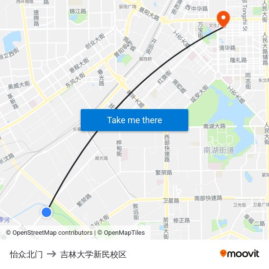 怡众北门 to 吉林大学新民校区 map
