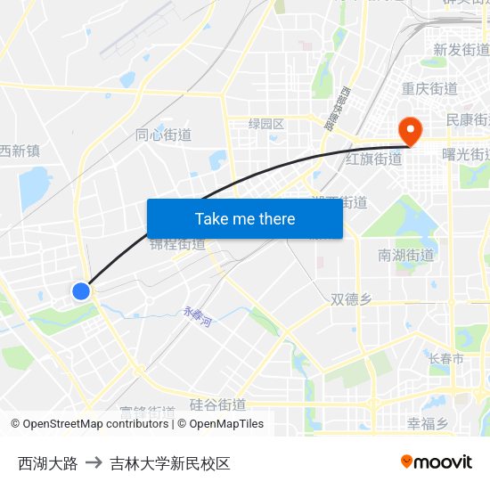 西湖大路 to 吉林大学新民校区 map