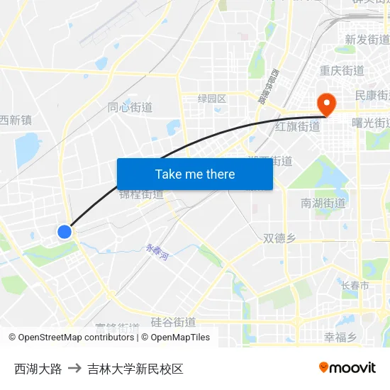 西湖大路 to 吉林大学新民校区 map