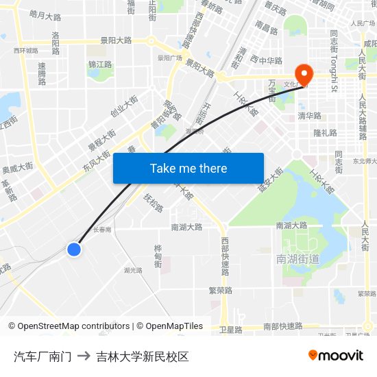 汽车厂南门 to 吉林大学新民校区 map