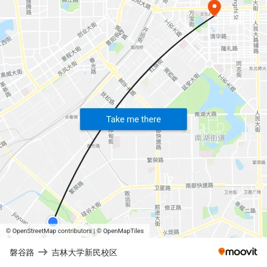 磐谷路 to 吉林大学新民校区 map