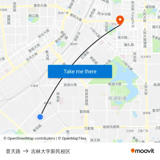 普天路 to 吉林大学新民校区 map