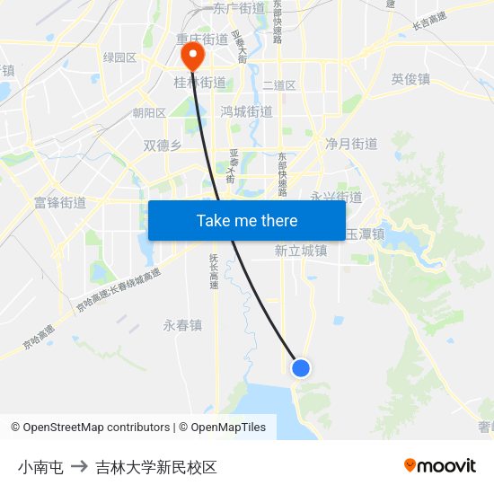 小南屯 to 吉林大学新民校区 map