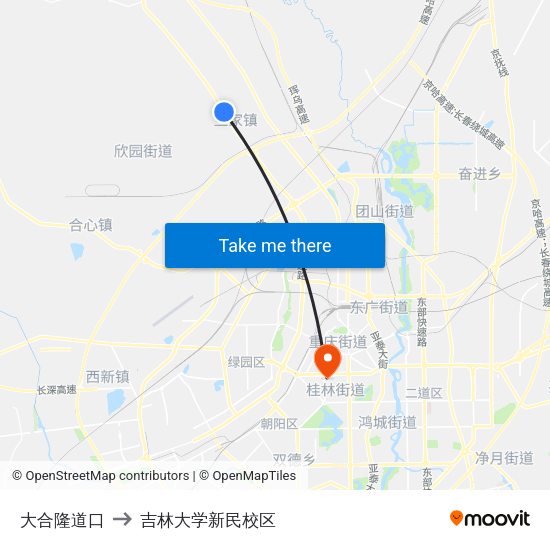 大合隆道口 to 吉林大学新民校区 map