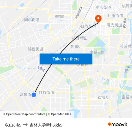 双山小区 to 吉林大学新民校区 map