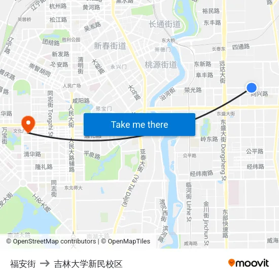 福安街 to 吉林大学新民校区 map