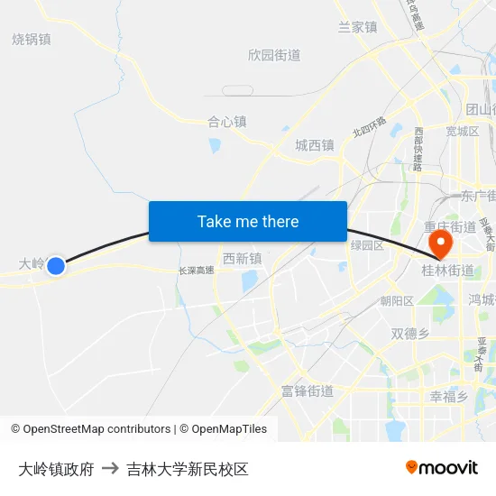 大岭镇政府 to 吉林大学新民校区 map