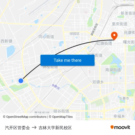 汽开区管委会 to 吉林大学新民校区 map
