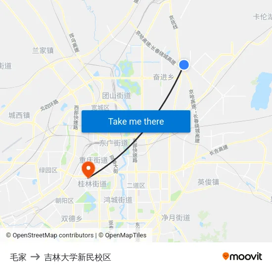 毛家 to 吉林大学新民校区 map