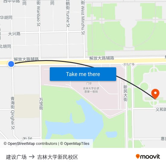 建设广场 to 吉林大学新民校区 map