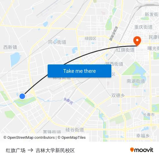 红旗广场 to 吉林大学新民校区 map