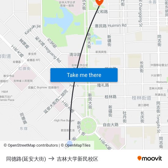 同德路(延安大街) to 吉林大学新民校区 map