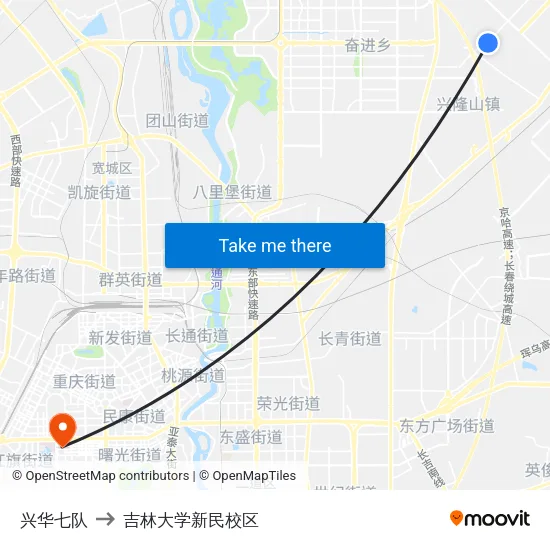 兴华七队 to 吉林大学新民校区 map