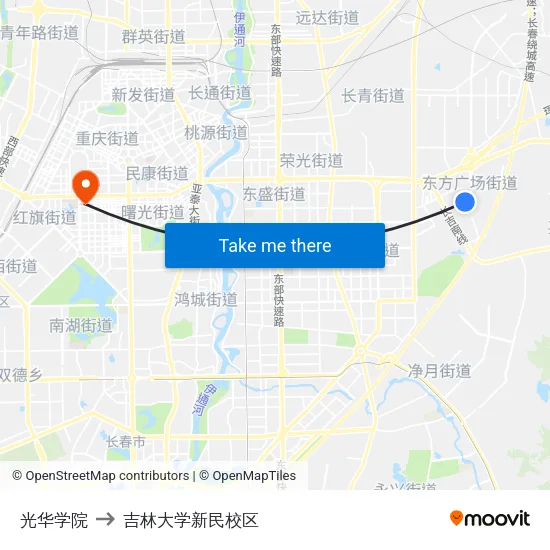 光华学院 to 吉林大学新民校区 map
