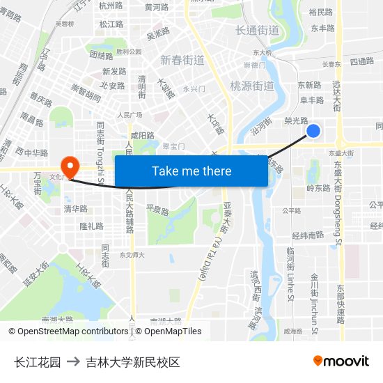 长江花园 to 吉林大学新民校区 map