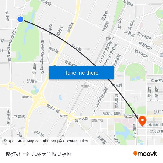 路灯处 to 吉林大学新民校区 map