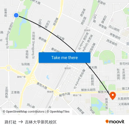 路灯处 to 吉林大学新民校区 map