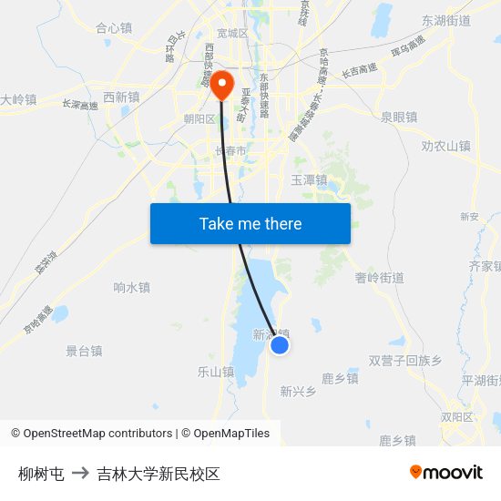 柳树屯 to 吉林大学新民校区 map