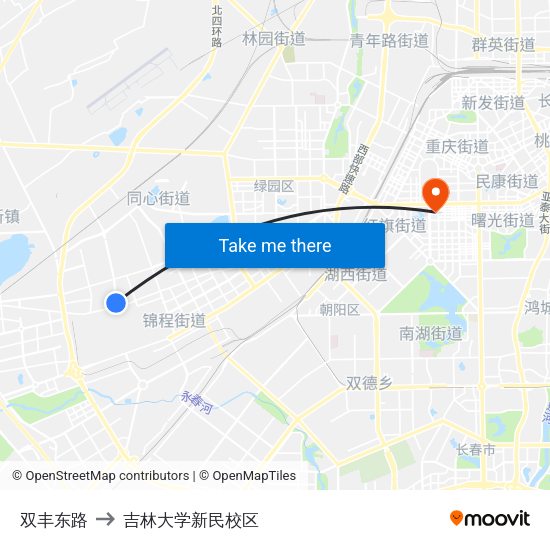 双丰东路 to 吉林大学新民校区 map