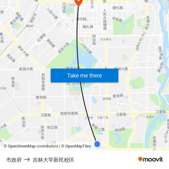 市政府 to 吉林大学新民校区 map