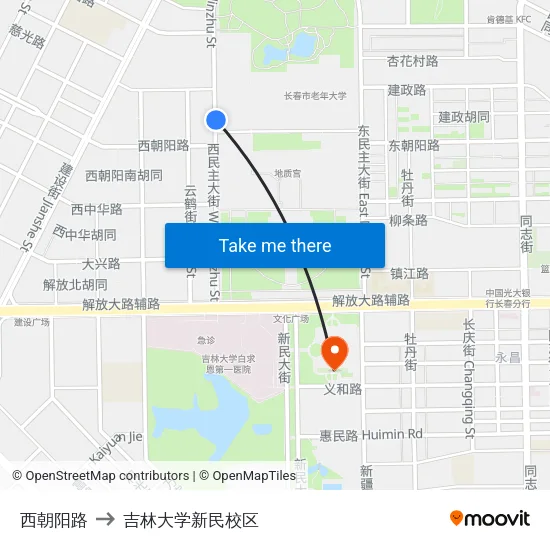 西朝阳路 to 吉林大学新民校区 map