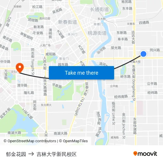 郁金花园 to 吉林大学新民校区 map