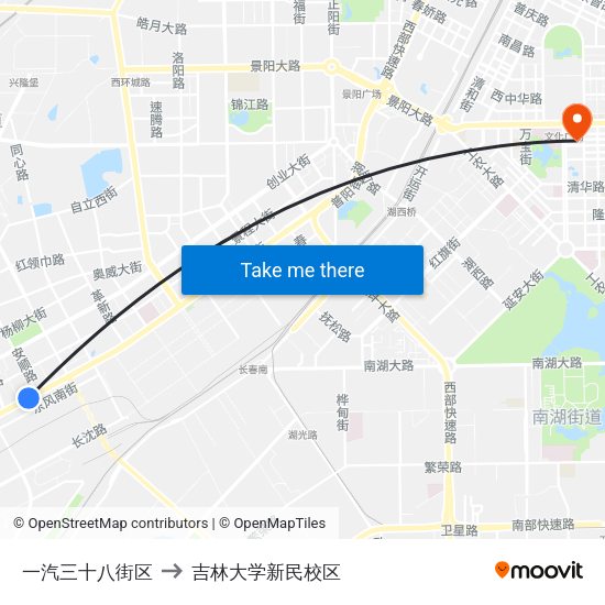 一汽三十八街区 to 吉林大学新民校区 map