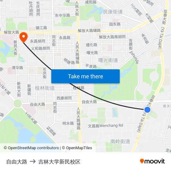 自由大路 to 吉林大学新民校区 map