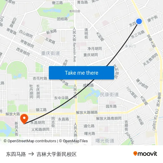 东四马路 to 吉林大学新民校区 map